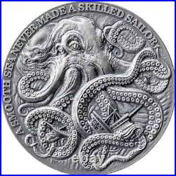 2024 Ghana 1 oz Silver Kraken High Relief Antique Finish Piedfort Coin LOT #764