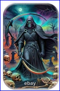 2024 Grim Reaper 2 oz. 999 Silver Antiqued Colorized Cast Bar in Box with COA