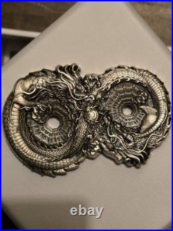 2024 High Relief 3 oz Antiqued Silver 15,000 Francs Figure 8 Dragon