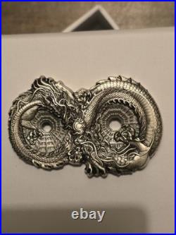 2024 High Relief 3 oz Antiqued Silver 15,000 Francs Figure 8 Dragon