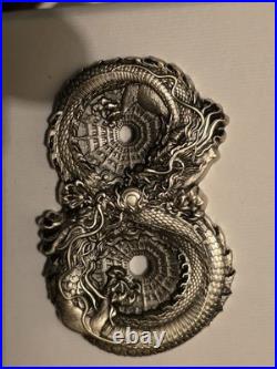 2024 High Relief 3 oz Antiqued Silver 15,000 Francs Figure 8 Dragon