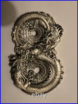 2024 High Relief 3 oz Antiqued Silver 15,000 Francs Figure 8 Dragon