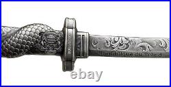 2024 Katana Sword Shaped Dragon Antiqued Silver Coin 2 Oz. 999 Only 950