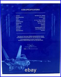 2024 Liberia Jet Fighter 1oz. 999 Fine Silver Coin Antiqued 999 Made No Box COA 2024 Liberia Jet Fighter 1oz. 999 Fine Silver Coin Antiqued 999 Made No Box COA