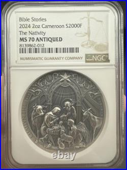 2024 Nativity Bible Stories 2oz MS 70 Antiqued Silver NGC Cameroon 2000f 2024 Nativity Bible Stories 2oz MS 70 Antiqued Silver NGC Cameroon 2000f