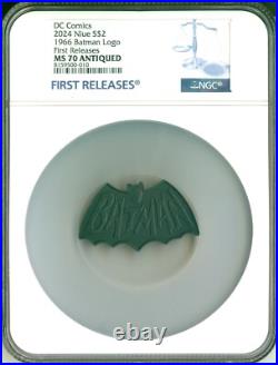 2024 Niue $2 DC Comics 1966 Batman Logo First Release NGC MS70 Antiqued COA OGP