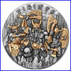 2024 Niue 2 oz Silver Antique Vikings (Gilded) with Box & COA