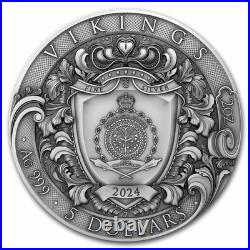 2024 Niue 2 oz Silver Antique Vikings (Gilded) with Box & COA