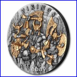 2024 Niue 2 oz Silver Antique Vikings (Gilded) with Box & COA
