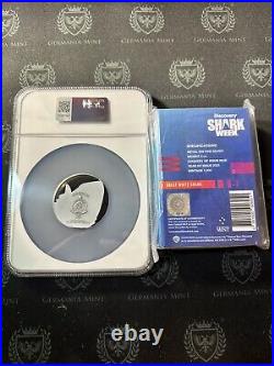 2024 Niue 2 oz Silver Antiqued Discovery Shark Week Great White Shark NGC MS70