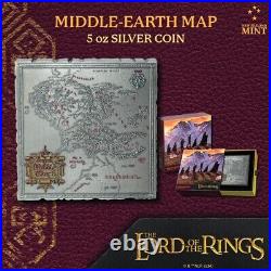 2024 Niue Lord of the Rings Middle Earth Map 5 oz Silver Antiqued Coin