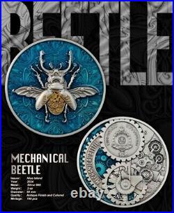 2024 Niue Punk Art Mechanical Beetle 2 oz Silver Antiqued Colorized Coin