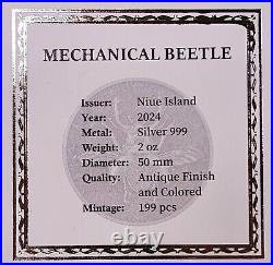 2024 Niue Punk Art Mechanical Beetle 2 oz Silver Antiqued Colorized Coin