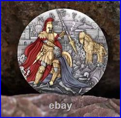 2024 Niue Troya 2 oz Silver Antiqued with Gold Gild & Color with Mintage of 500