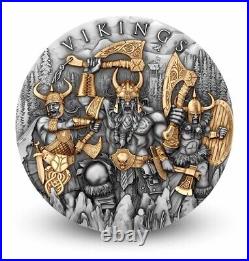 2024 Niue Vikings 2 oz Silver Antiqued Gilded High Relief Coin Mintage of 500