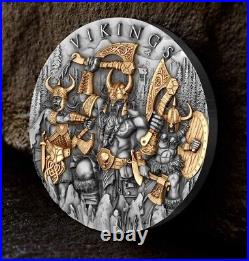 2024 Niue Vikings 2 oz Silver Antiqued Gilded High Relief Coin Mintage of 500