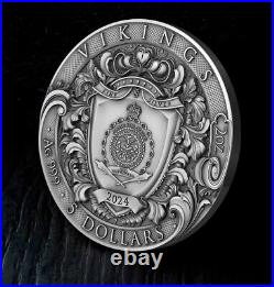 2024 Niue Vikings 2 oz Silver Antiqued Gilded High Relief Coin Mintage of 500