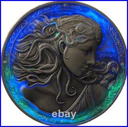 2024 Niue Zodiac Virgo 5 oz Silver Antiqued Glow in the Dark UV Enamel Coin