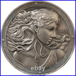 2024 Niue Zodiac Virgo 5 oz Silver Antiqued Glow in the Dark UV Enamel Coin