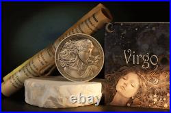 2024 Niue Zodiac Virgo 5 oz Silver Antiqued Glow in the Dark UV Enamel Coin