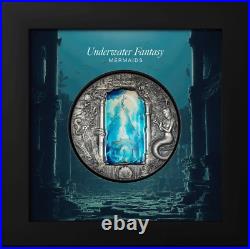 2024 Palau Underwater Fantasy Mermaids 3oz Silver Antiqued Coin with Mintage 777