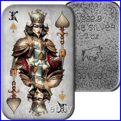 2024 Poker Cards King of Spades 2 oz Silver Antiqued Premium Cast Bar 2024 Poker Cards King of Spades 2 oz Silver Antiqued Premium Cast Bar