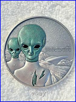 2024 ROSWELL UFO INCIDENT 2 oz Antique High Reief Silver Coin-MINTAGE 1,000