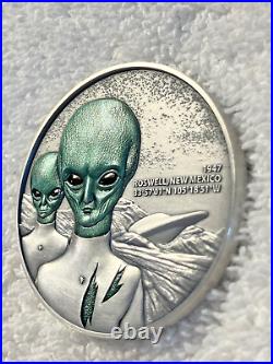 2024 ROSWELL UFO INCIDENT 2 oz Antique High Reief Silver Coin-MINTAGE 1,000