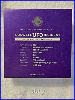 2024 ROSWELL UFO INCIDENT 2 oz Antique High Reief Silver Coin-MINTAGE 1,000