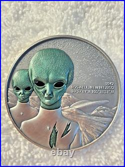 2024 ROSWELL UFO INCIDENT 2 oz Antique High Reief Silver Coin-MINTAGE 1,000