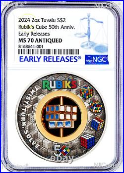 2024 Rubik's Cube 50th Anniversary 2oz Silver Antiqued $2 Coin NGC MS 70 ER