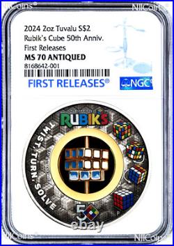 2024 Rubik's Cube 50th Anniversary 2oz Silver Antiqued $2 Coin NGC MS 70 FR