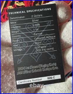 2024 Samoa #6 KING Cards Colored Antique. 999 Silver 4 Coin BOX SET #6 of #200