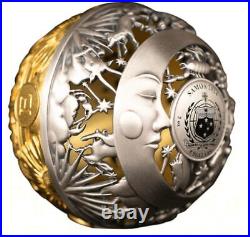 2024 Samoa Filigree Sun and Moon 2 oz Silver Antiqued Gilded Spherical Coin