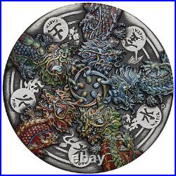 2024 Tuvalu Dragon and the Five Elements 5 oz Silver Antiqued Colorized Coin