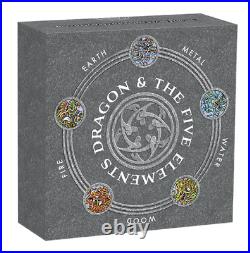 2024 Tuvalu Dragon and the Five Elements 5 oz Silver Antiqued Colorized Coin