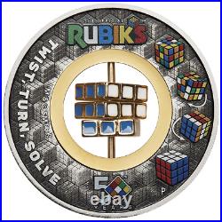 2024 Tuvalu Rubik's Cube 50th Anniversary 2 oz Silver Antiqued Colorized Coin