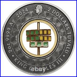 2024 Tuvalu Rubik's Cube 50th Anniversary 2 oz Silver Antiqued Colorized Coin