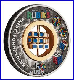 2024 Tuvalu Rubik's Cube 50th Anniversary 2 oz Silver Antiqued Colorized Coin