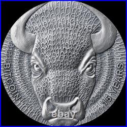 2024 United Crypto States Binary Bull 2 oz Silver Holographic Antiqued Coin