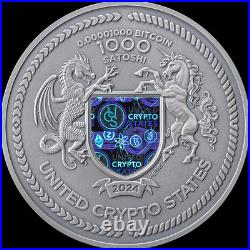 2024 United Crypto States Binary Bull 2 oz Silver Holographic Antiqued Coin