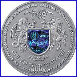 2024 United Crypto States Binary Bull 2 oz Silver Holographic Antiqued Coin