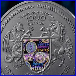 2024 United Crypto States Binary Bull 2 oz Silver Holographic Antiqued Coin