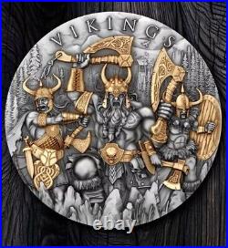 2024 VIKINGS 2oz Silver Antiqued Gilded High Relief Silver Coin Niue