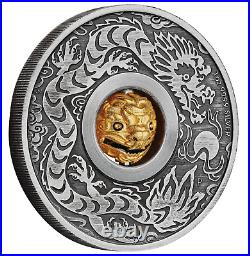 2024 Year of the Dragon 1oz SILVER $1 Lunar Rotating Charm ANTIQUED COIN