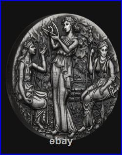 2025 2 Oz 999 Silver Fates Of The Moirai Silver Antiqued High Relief Coin 2025 2 Oz 999 Silver Fates Of The Moirai Silver Antiqued High Relief Coin