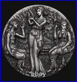 2025 2 Oz 999 Silver Fates Of The Moirai Silver Antiqued High Relief Coin 2025 2 Oz 999 Silver Fates Of The Moirai Silver Antiqued High Relief Coin