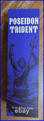 2025 2 oz Republic of Chad. 999 Silver Poseidon Trident Coin COA, High Relief