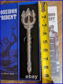 2025 2 oz Republic of Chad. 999 Silver Poseidon Trident Coin COA, High Relief S