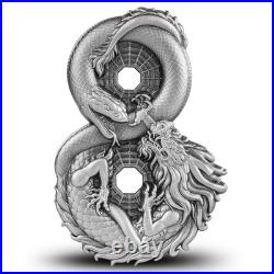 2025 3 oz Antique Republic of Chad Silver Figure 8 Dragon and Snake Coin